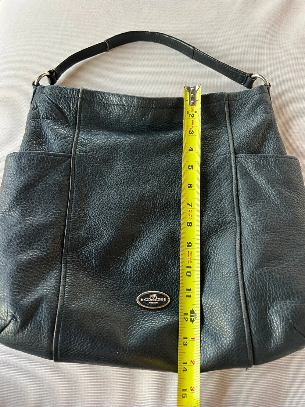 Coach Black Pebbled Leather Hobo Shoulder Bag with Silver Logo - Picture 9 of 9